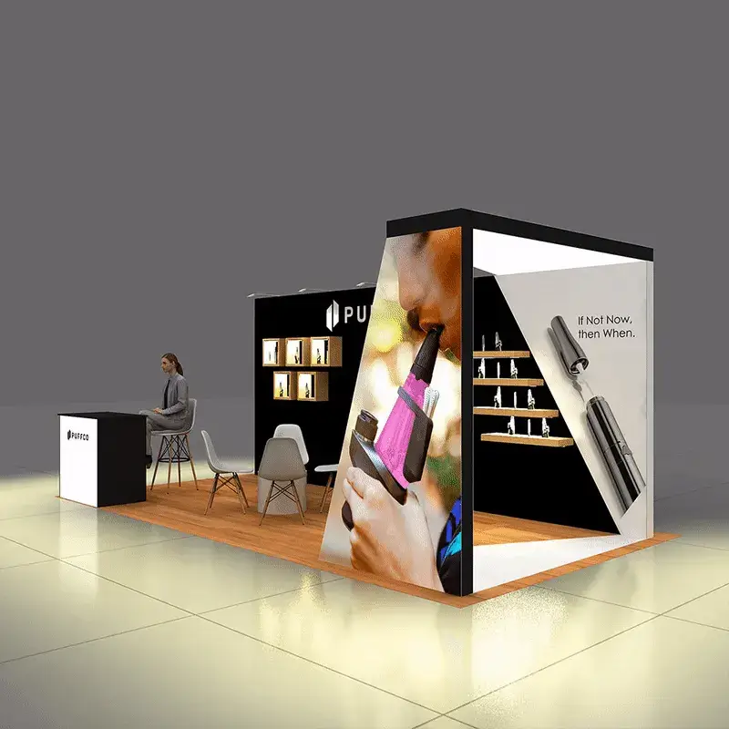 Left Side Perspective View - RLU1020 168: Avant-garde 10x20 trade show rental booth